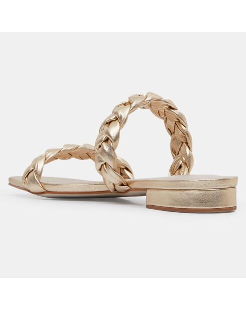 Sabot piatti in pelle con cinturini intrecciati dorati