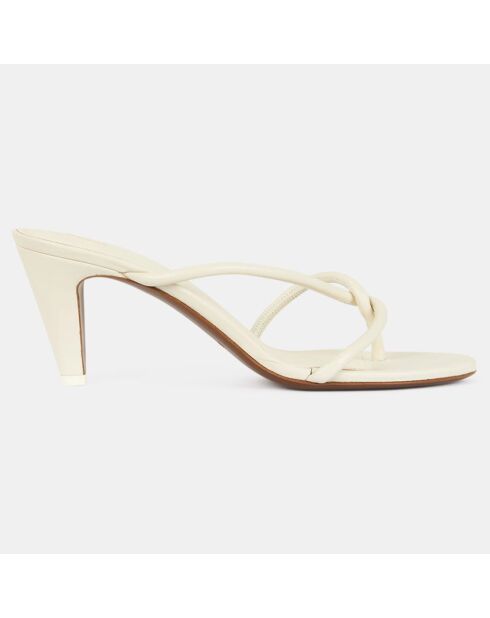 Ecru leren muiltjes met hak van 7 cm