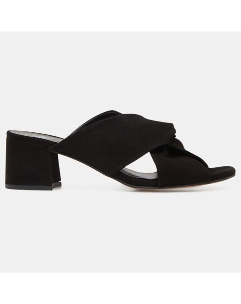 Mules nouées en Velours de Cuir noires - Talon 5 cm