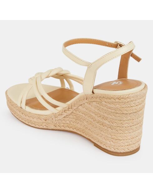 Sandali espadrillas con zeppa in pelle annodata color avorio - tacco 9,5 cm