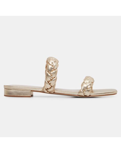 Sabot piatti in pelle con cinturini intrecciati dorati