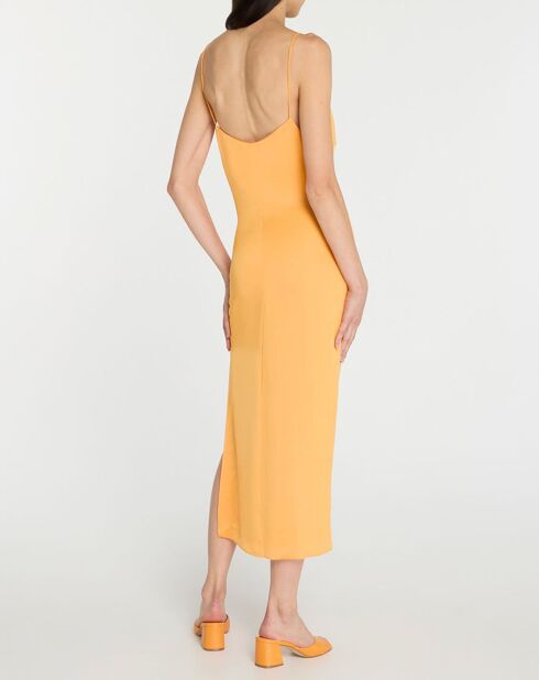 Langes Kleid Mag mit dünnen orangefarbenen Trägern