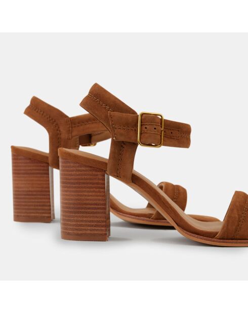Sandales en Velours de Cuir bride simple marron - Talon 7,5 cm