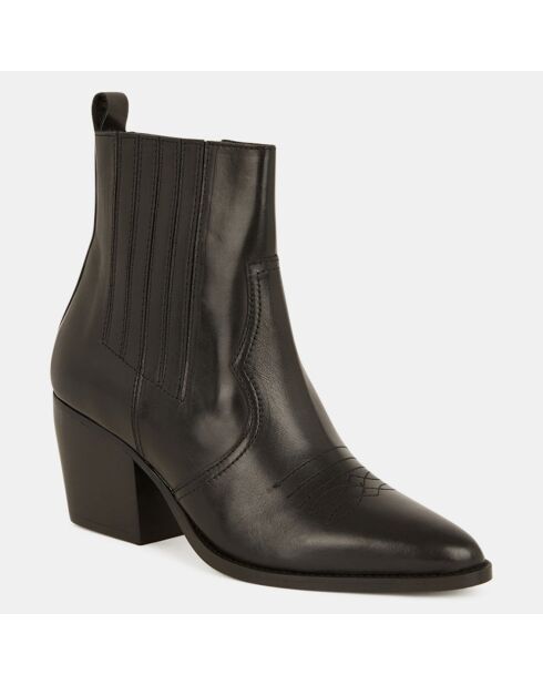 Bottines en Cuir façon santiags noires - Talon 7 cm
