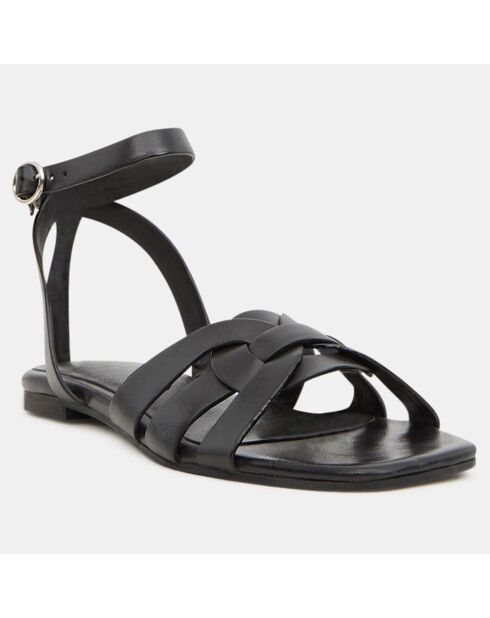 Sandalias negras de piel con correa en el tobillo