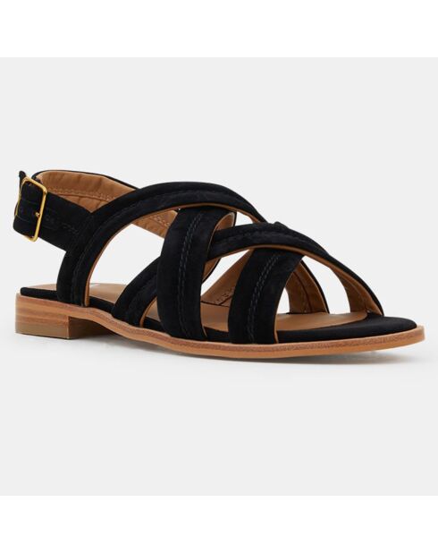 Zwarte fluwelen leren kruissandalen