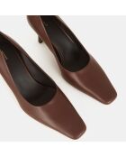 Escarpins en Cuir chocolat - Talon 7.5 cm