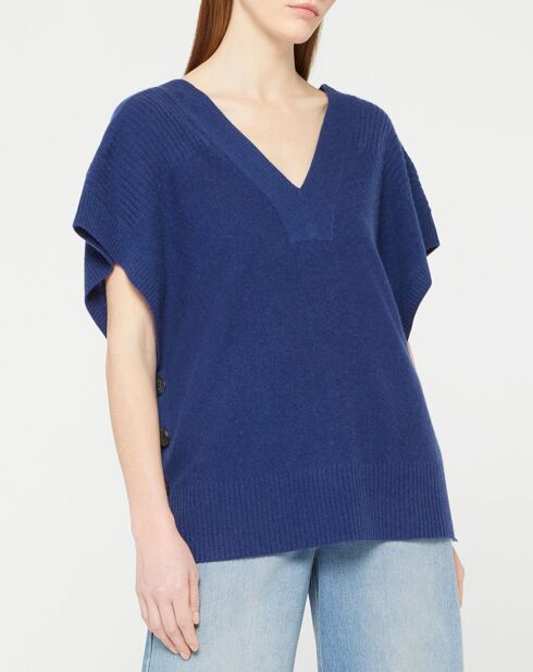 Pull 100% Cachemire Folie manches courtes bleu foncé