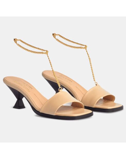 Sabot in pelle beige - tacco 6 cm