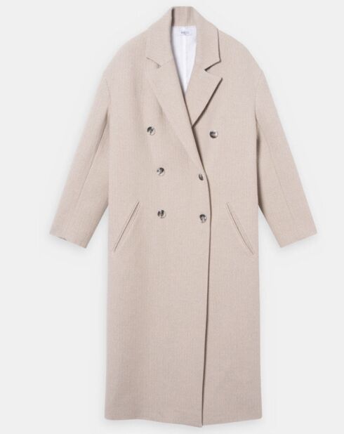 Cappotto da marinaio sciolto Joan beige chiaro in lana e cotone