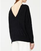 Pull en Laine & Cachemire Frani col V en maille ajourée noir