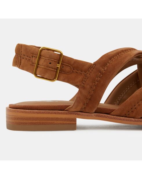 Sandales croisées en Velours de Cuir camel
