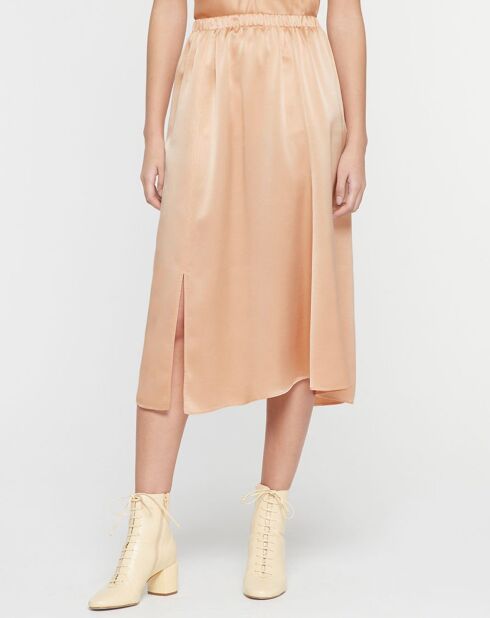 Jupe 100% Soie Gonna Elastico rose poudre