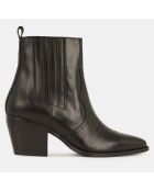 Bottines en Cuir façon santiags noires - Talon 7 cm