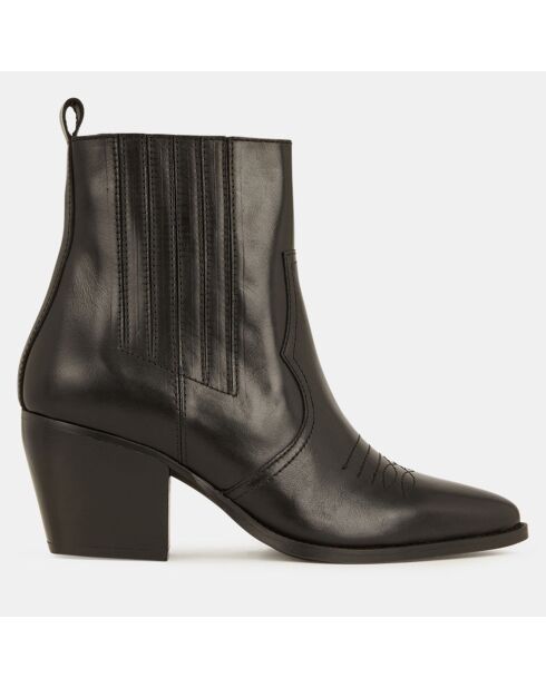 Bottines en Cuir façon santiags noires - Talon 7 cm