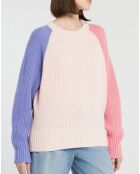 Pull en Laine & Cachemire Florine tricolore col rond rose/bonbon/parme