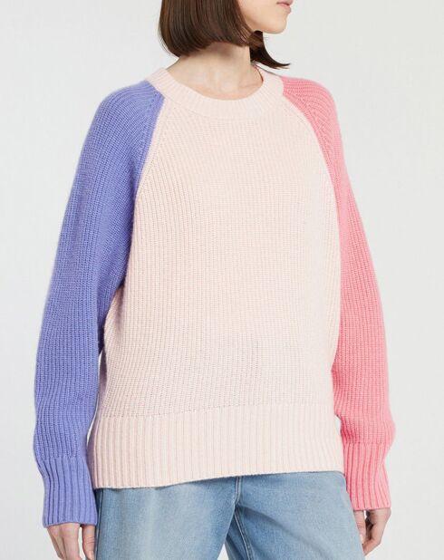 Pull en Laine & Cachemire Florine tricolore col rond rose/bonbon/parme