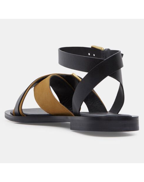 Sandales en Cuir à brides croisées à boucle noir/kaki