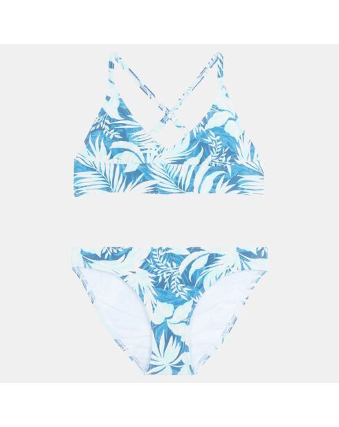 Maillot de bain 2 Pièces croisé dos bleu multicolore