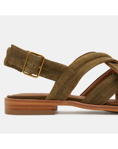 Kaki fluwelen leren kruissandalen