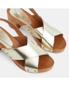 Sandales sabot en Cuir dorées - Talon 7 cm