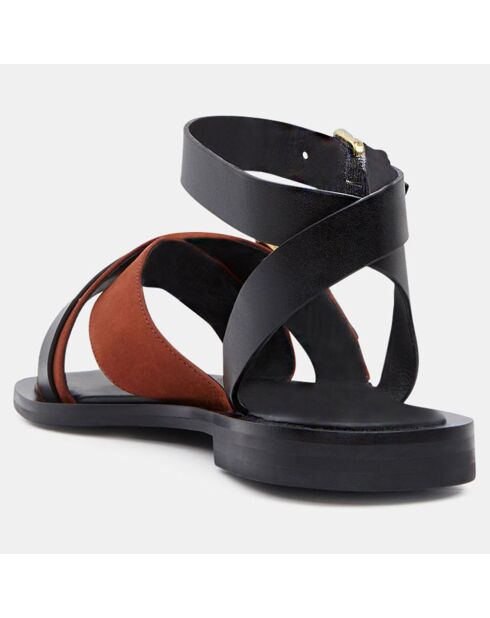 Sandalias de piel con hebilla negra/oxidada y correa cruzada