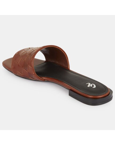 Platte leren muiltjes met bruine gevlochten band