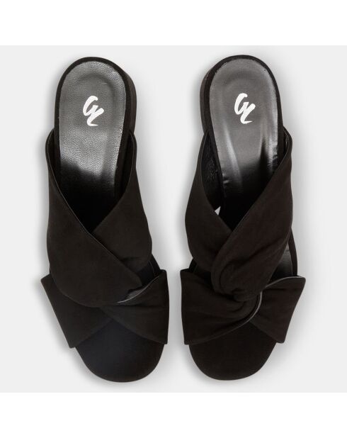 Geknoopte muiltjes van zwart fluwelen leer - hak van 5 cm