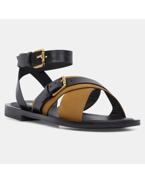 Sandales en Cuir à brides croisées à boucle noir/kaki
