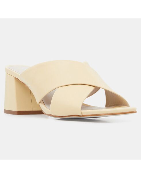 Mules croisées en Cuir écrues - Talon 6 cm