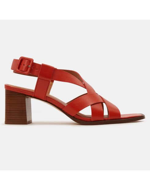Sandales en Cuir à brides croisées orange - Talon 5,5 cm