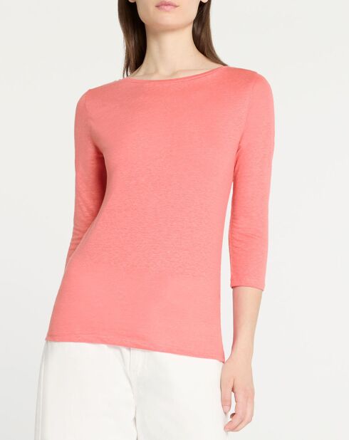 T-Shirt en Lin mélangé col bateau rose