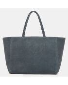 Sac cabas en Velours de cuir Split Exclu bleu foncé 25x44x15 cm