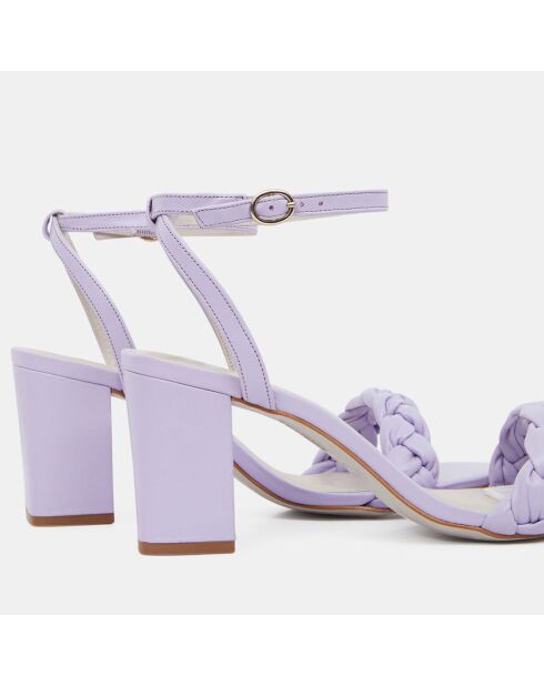 Lichtpaarse leren sandalen met gevlochten band - Hak 7 cm