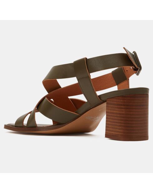 Sandales en Cuir à brides croisées kaki - Talon 5,5 cm
