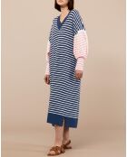 Robe pull marinière 100% Cachemire Fabia col V rayures marine/écru/rose