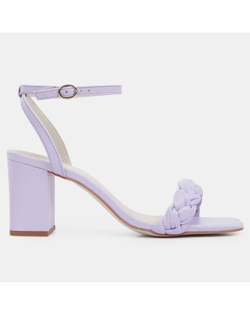 Lichtpaarse leren sandalen met gevlochten band - Hak 7 cm