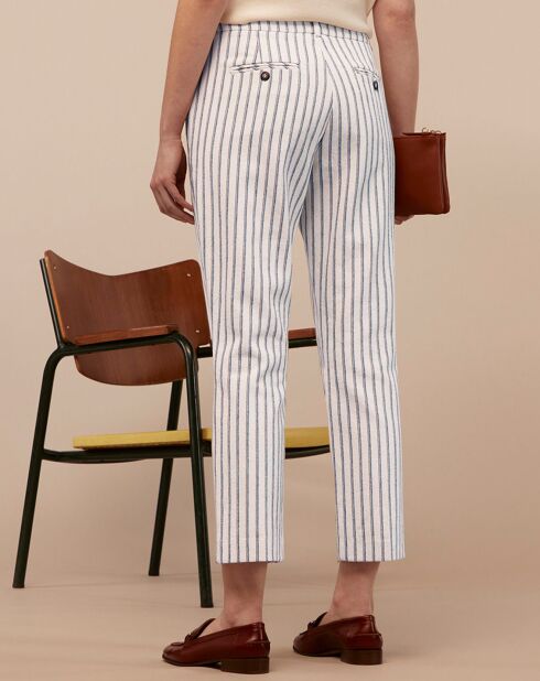 Pantalon de tailleur en Coton & Lin Amos écru/bleu