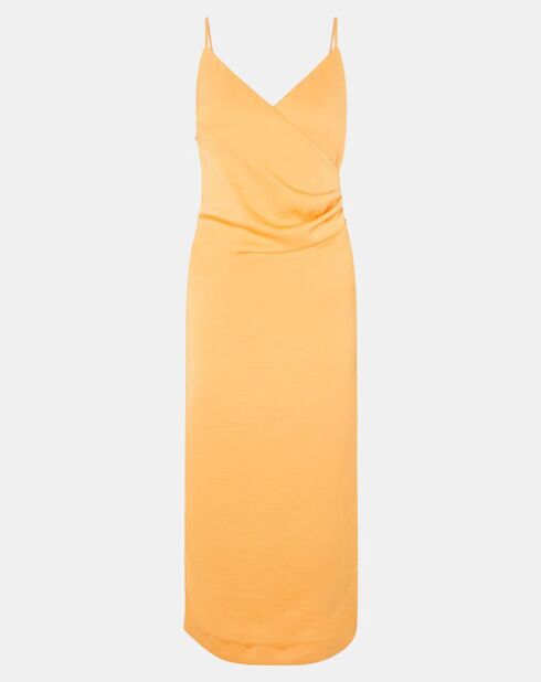 Langes Kleid Mag mit dünnen orangefarbenen Trägern