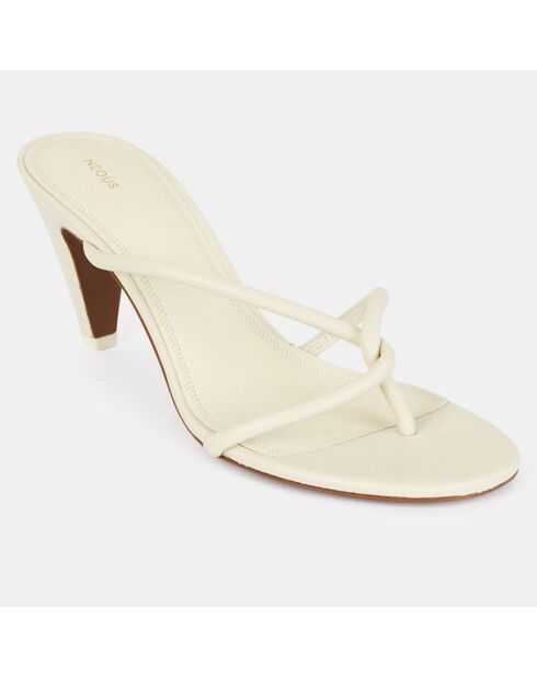 Ecru leren muiltjes met hak van 7 cm