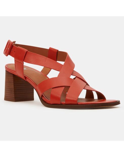 Sandales en Cuir à brides croisées orange - Talon 5,5 cm