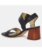 Sandales en Cuir à brides tressées noires - Talon 6 cm