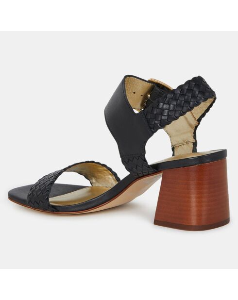 Sandales en Cuir à brides tressées noires - Talon 6 cm