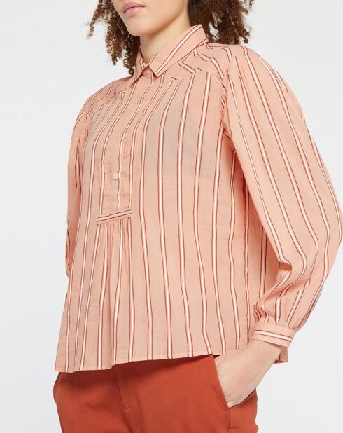 Chemise en Coton mélangé Ana rayée rose orangé