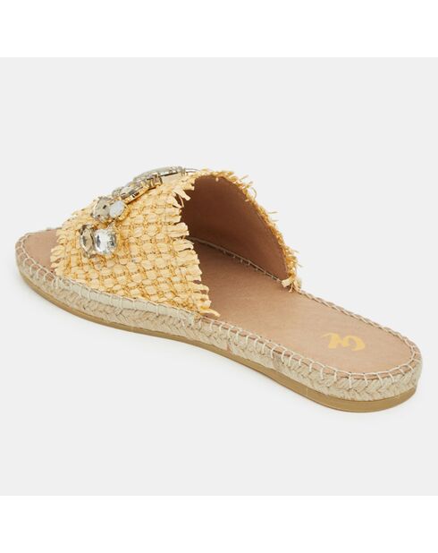 Platte muiltjes van gevlochten vezels, beige sieraden