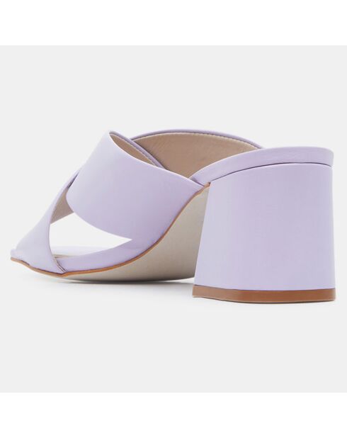 Hellviolette gekreuzte Pantolette aus Leder - 6 cm Absatz