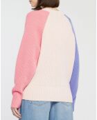 Pull en Laine & Cachemire Florine tricolore col rond rose/bonbon/parme