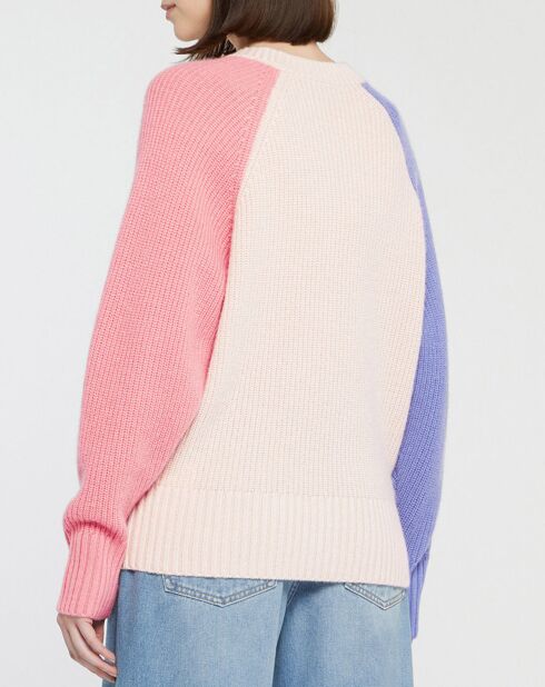 Pull en Laine & Cachemire Florine tricolore col rond rose/bonbon/parme