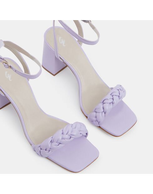 Lichtpaarse leren sandalen met gevlochten band - Hak 7 cm
