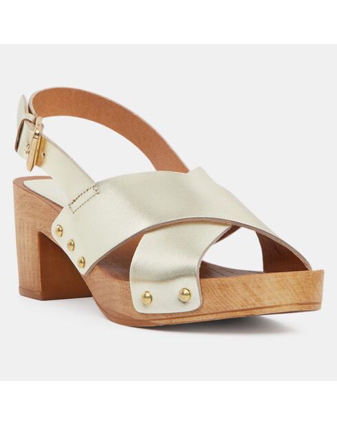 Sandali con zoccolo in pelle dorata - Tacco 7 cm